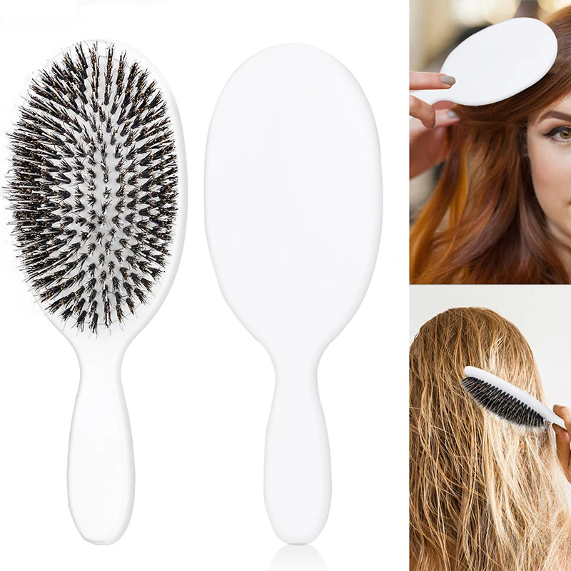 Natural Boar Bristle Massage Hair Brush and Detangler for Smooth and Healthy Hair