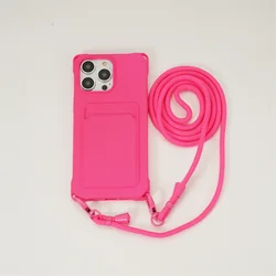 Shockproof Card Slot Holder Lanyard Case with Crossbody Necklace Strap Cover for 13 mini (12 mini) (Rosered)