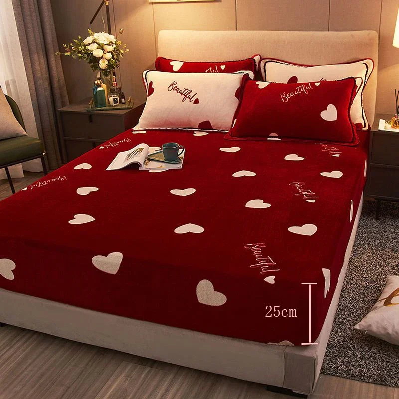 WOSTAR Winter warm coral fleece fitted sheet elastic mattress cover velvet bedspread single double bed linens bedding king size 4