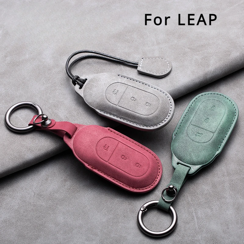

Leather Car Key Case Cover for Leapmotor Leap T03 S01 C11 for 2023 Leapmotor C01 T03 S01 C11 Leap Motor Holder Key Fob Keychain