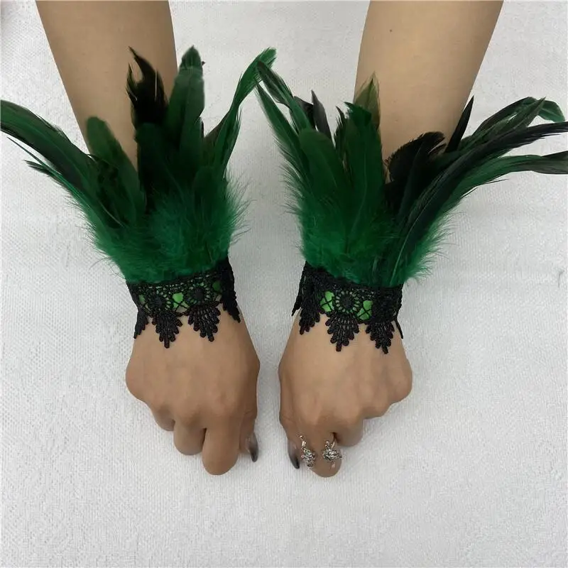Schwarze Feder Handgelenksmanschetten Retro Vintage Punk Gothic Federmanschetten für Frauen Mann Halloween Party Goth Rave Kostüm Cosplay Prop – Detail 12