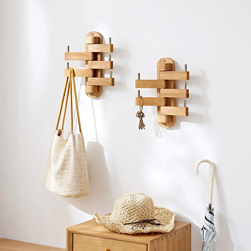 Creative Porch Clothes Rack Natural Solid Wood Wearing Clothes Storage 180 Degree Rotating Hanger For Bags Durable Wall Hangers