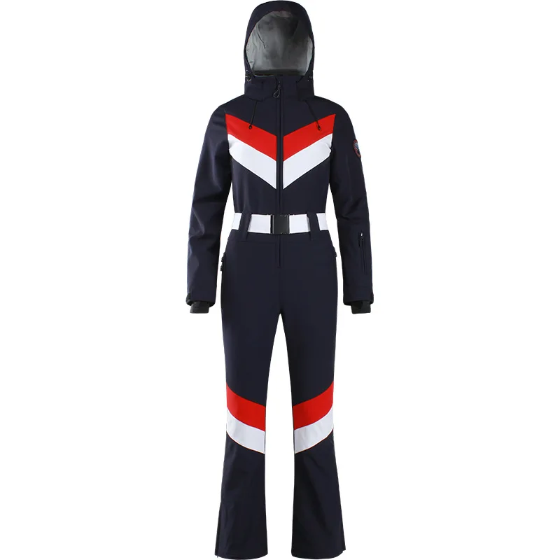 Women One Piece Ski Suit Winter Snowboard Jumpsuit Waterproof Windproof Thicken Hooded Outdoor Sport Wear For Mountain Hiking winter jacket ski jacket