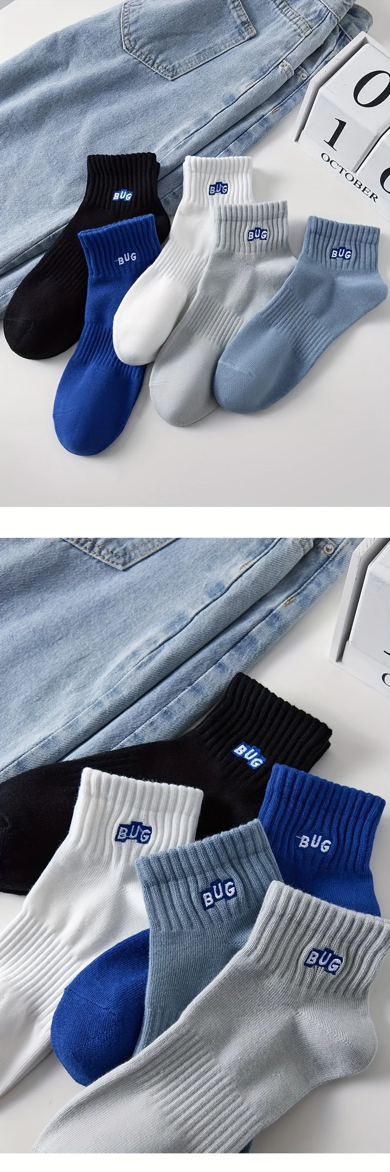5 Paar Herren-Socken mit schlichtem, modischem Muster, geruchshemmend und schweißabsorbierend, niedrig geschnitten, bequeme, atmungsaktive Freizeitsocken für alle Jahreszeiten – Detail 2