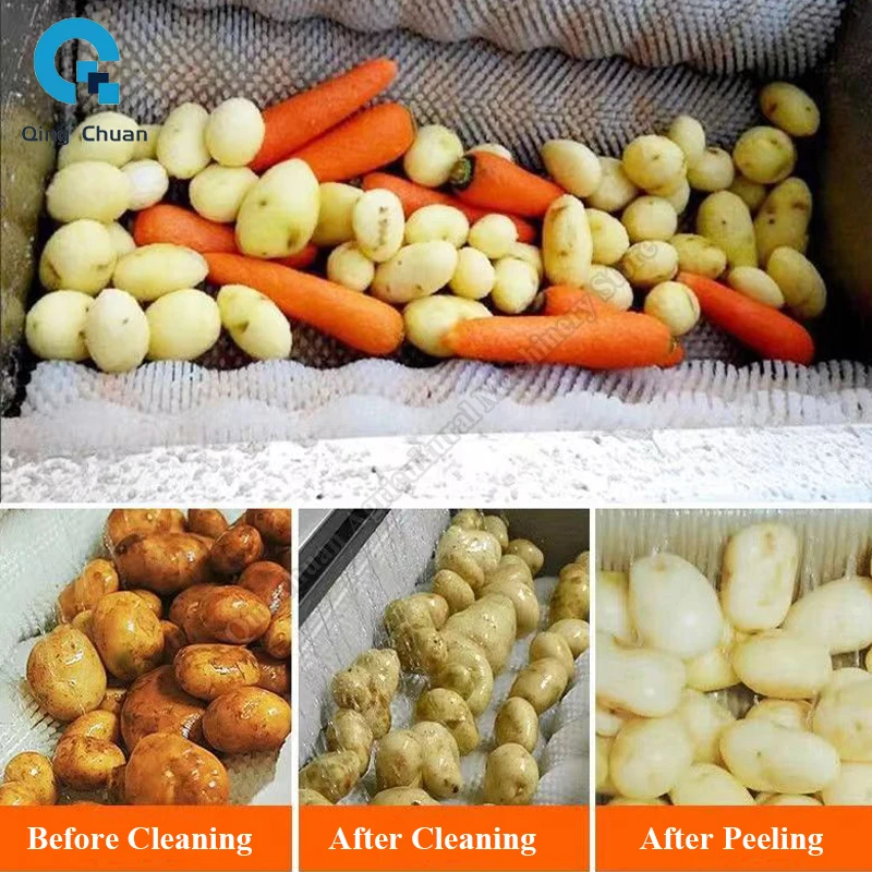 Fruit Vegetable Cleaning Peeling Machine Fully Automatic Brush Root Vegetable Carrot Ginger Potato Roller Peeler