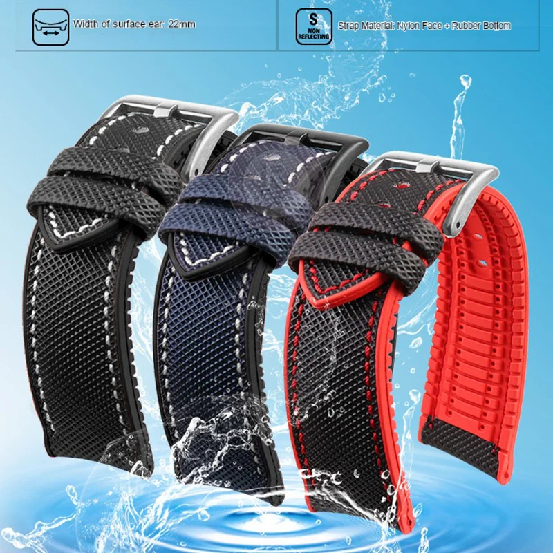 Enhanced Product Title:  
Premium 22mm Nylon Rubber Men's Watch Strap - Blue, Green, Black