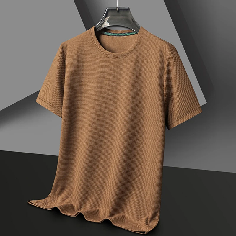 Neues Sommer-Waffel-Rundhals-Kurzarm-T-Shirt für kurz ärmel iges Herren-Oberteil – Detail 17