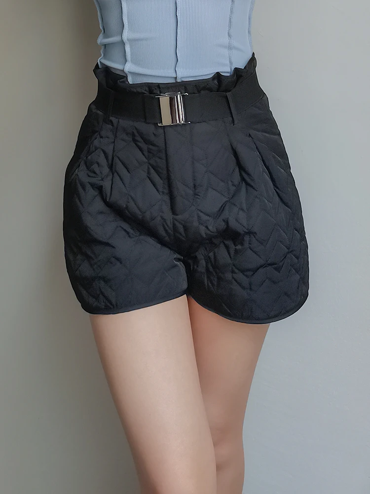 TWOTWINSTYLE Loose Straight Black Short Pants For Women High Waist Solid Minimalist Casual Shorts Female Fashion Summer Clothing