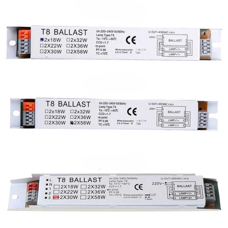 T8 Electronic Ballast 220-240V AC 2x18W 2x30W 2x58W 2x36W 1x36W Wide Voltage for Fluorescent Lamp electronic ballast