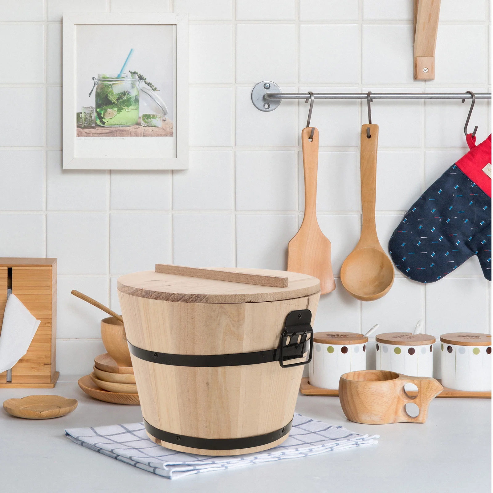 Basket Rice Steamer Sushi Wood Bucket Mixing Bowl Device Yellow Wooden Container