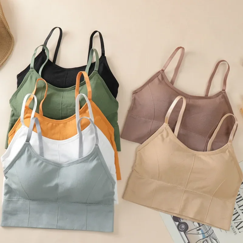Women Tank Crop Top Seamless Underwear Female Crop Tops Sexy Lingerie Intimates Removable Padded Camisole Femme Fashion