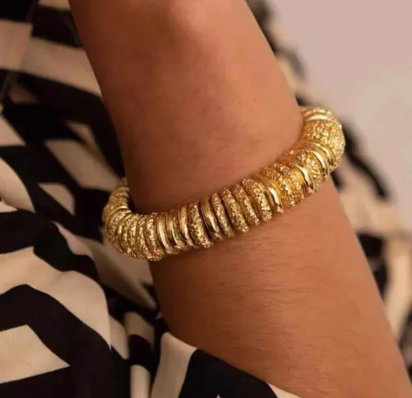 Punk Vintage Metal Texture Stackable Open Bracelet for Women Gold Plated Geometric Adjustable Jewelry Fashion Accessories Gifts 5