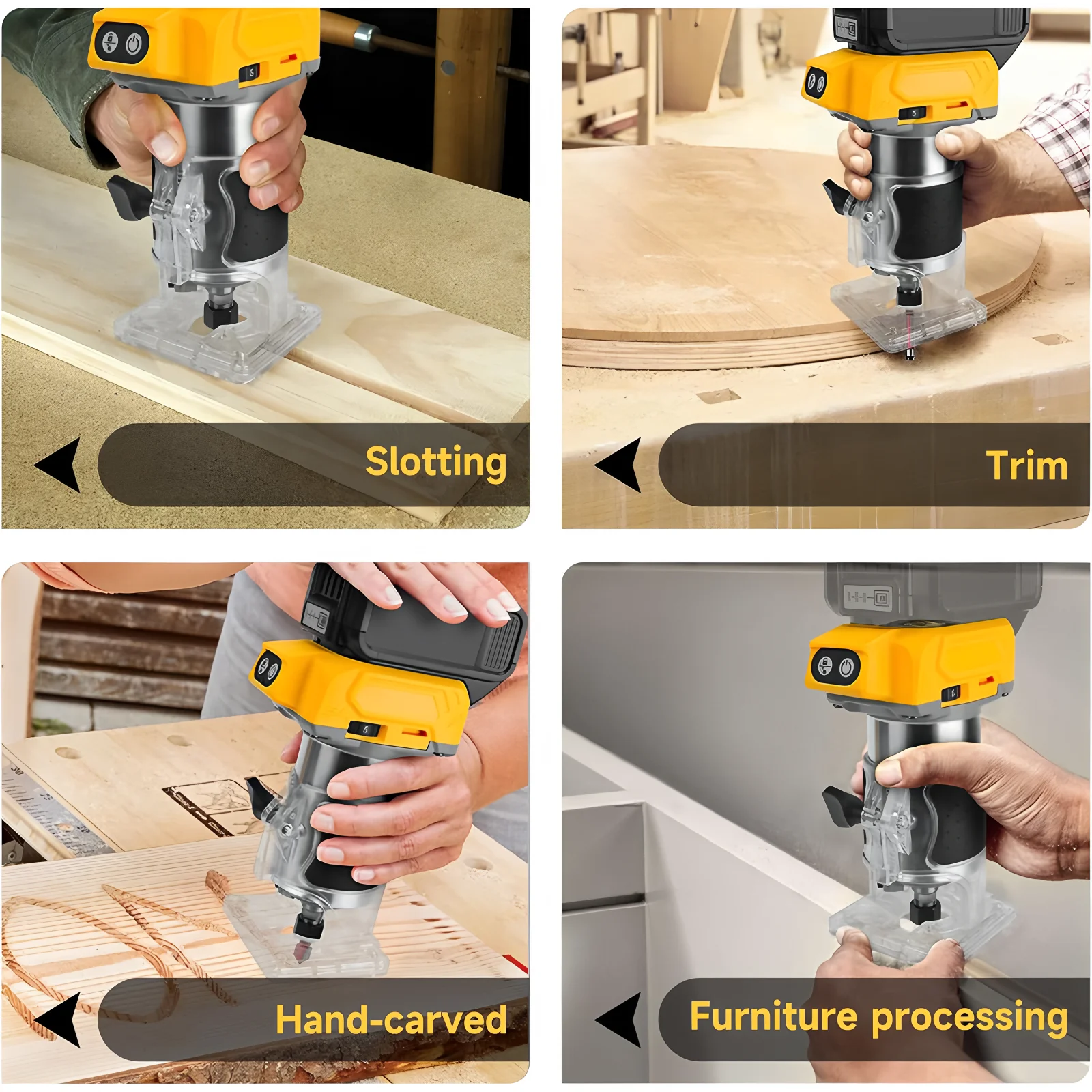 Fit For Dewalt 20V Electric Trimmer Brushless Woodworking Trimming Wood Router Milling Engraving Slotting Machine（No Battery）