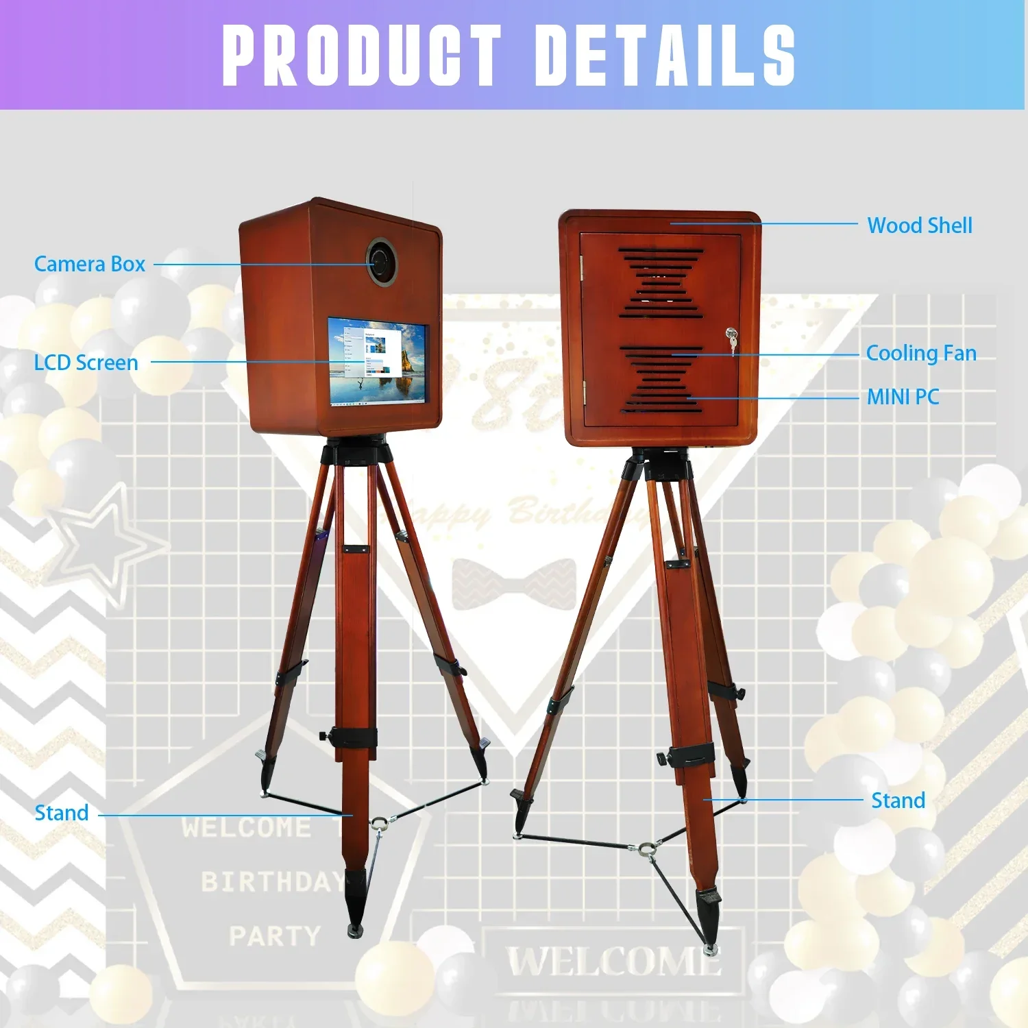 Portable Retro Wooden Mirror Photo Booth with 15.6 Touch Screen DSLR Photobooth Machine with Flight Case for Wedding Party Event Sc06d89f2f3504d1fbc733c10179841abx