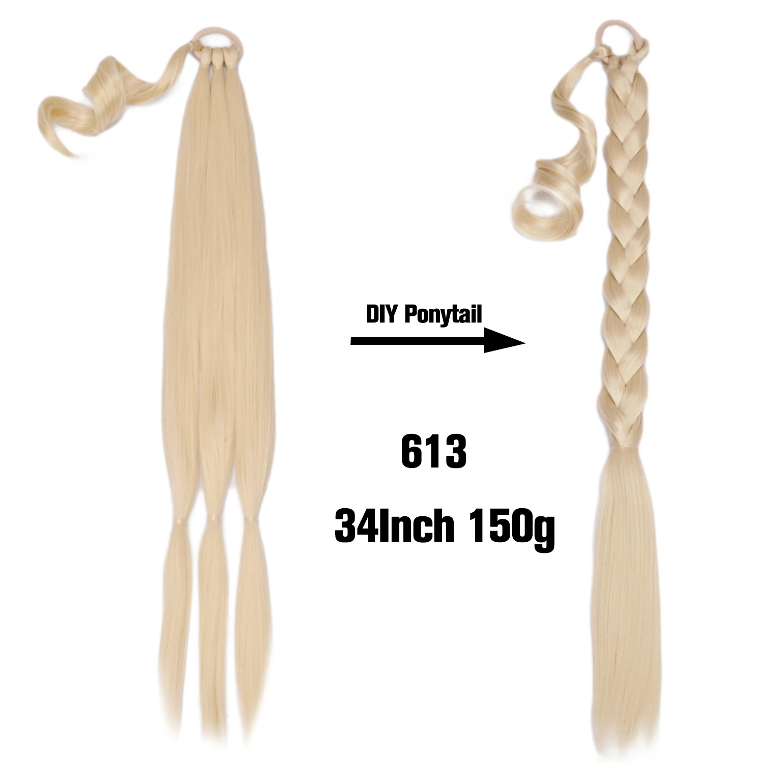 34” Braid Ponytail Extension - Langes glattes Wrap Around Haarteil - Flauschiges natürliches Haar für Frauen - Tägliches Styling - DIY 9