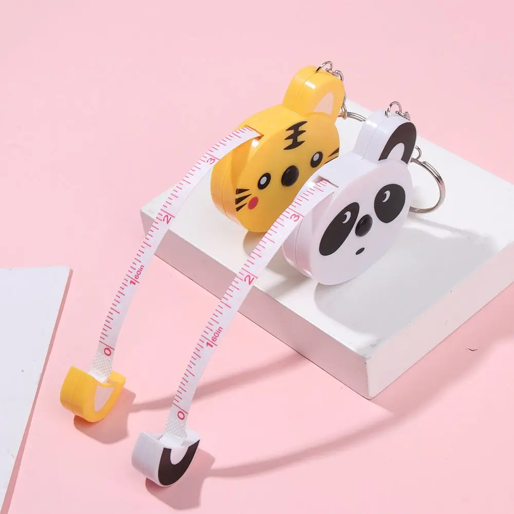 Cartoon Animal Tiger Panda Frog Piggy Tape Measure Automatic Stretch Ruler Sewing Measure Ruler Keychain Household MeasuringTool tape measure measuring tape