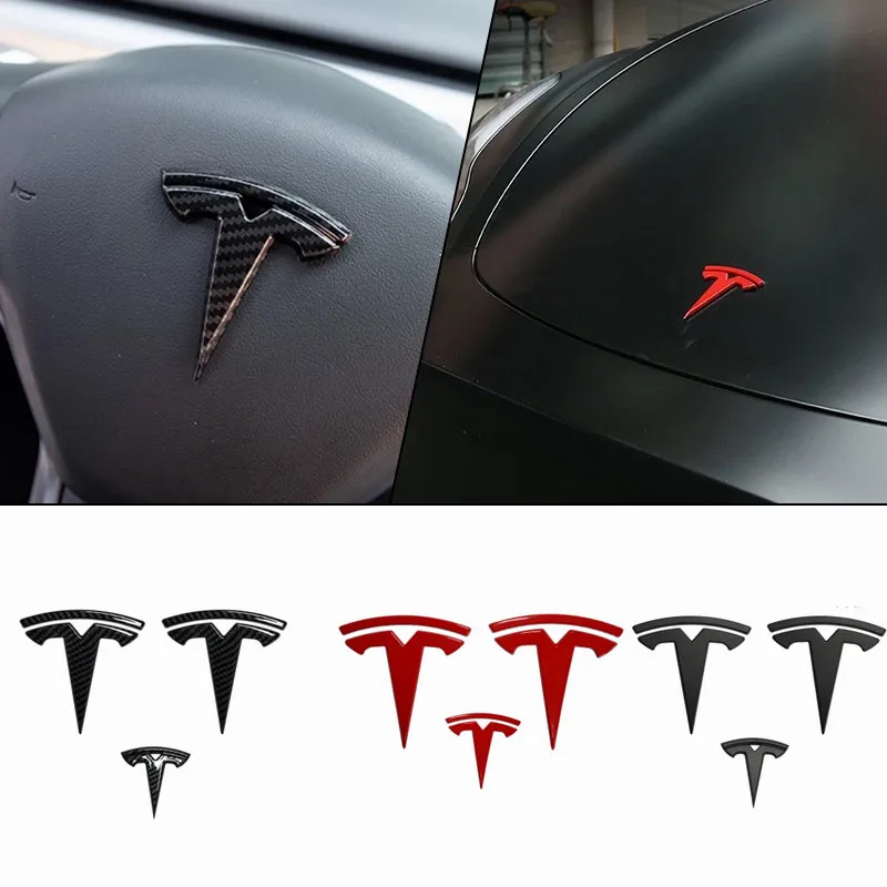 3Pcs Futhope logo Emblem Sticker for Tesla Model 3 Y Carbon Fiber Front Back Trunk Auto Steering Wheel Badge Accessories |