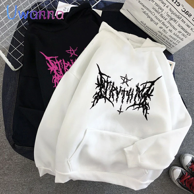

Autumn Hoodies streetwear gothic letter y2k hooded sweatshirt plus casual loose hip-hop women pullovers punk grunge clothing