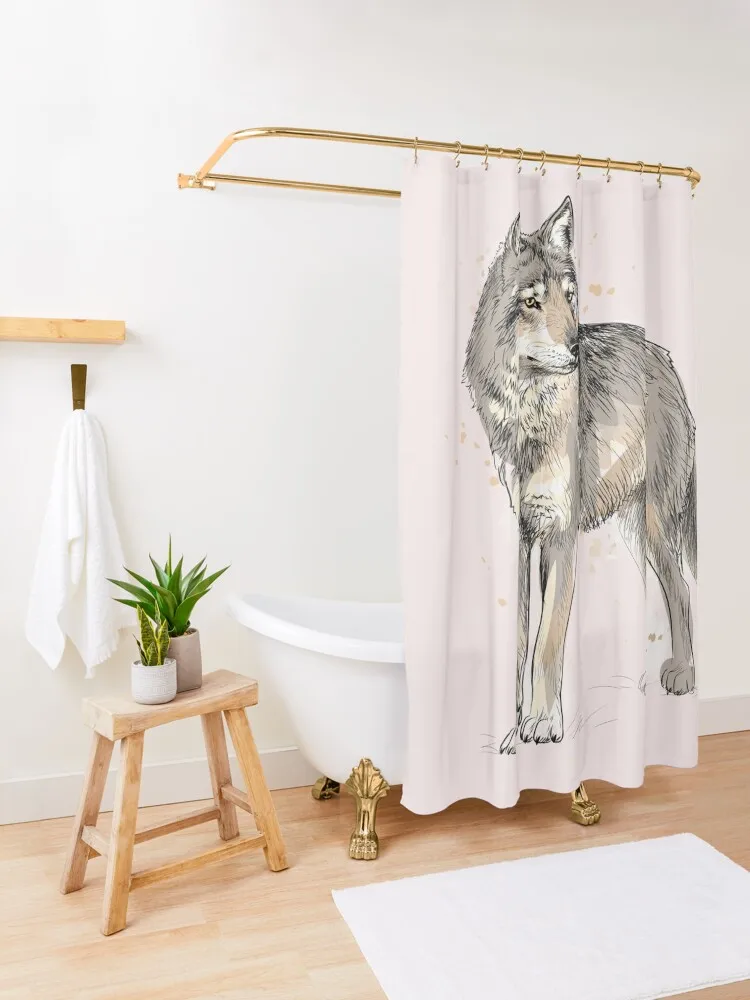 Wolf in acuarela Cortina de ducha para el baño, accesorios de inodoro, cortina de Anime