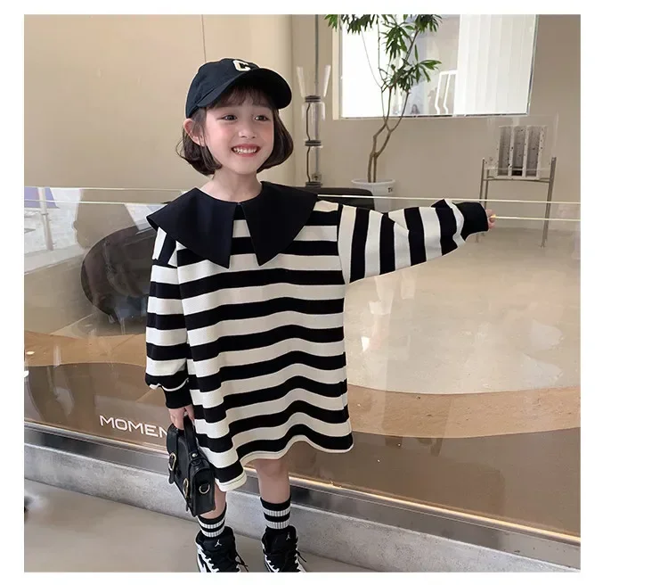 Spring Girls Long Sleeve Striped Dress Kids Cotton Dresses