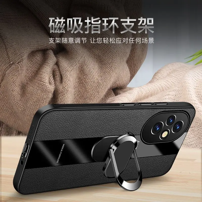 Luxury Leather Magnetic Back Cover with Bracket - Racing Style Shockproof Bumper Case