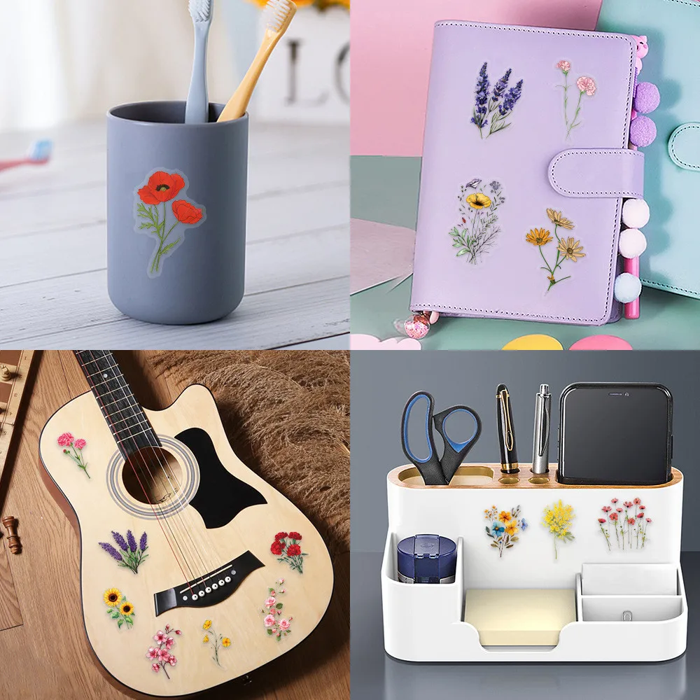 60PCS Ink Wash Flower Sticker Pack Wasserdicht Transparent PET Journal Blumen Materialien Dekor Aufkleber RecordingYourLife Store – Detail 7