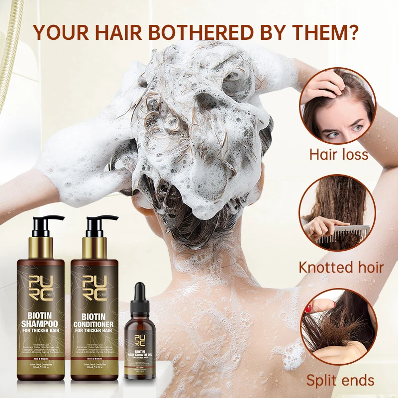 PURC Biotin Hair Care Set Smoothing Shampoo Cleaning Conditioner Nourish Root Hair Oil Scalp Treatment Products for Men Women, hair care products