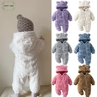 Winter Baby Bear Hooded Romper Thicken Fleece Warm Heart Flannel Toddler Girl Jumpsuits Infant Boy Bodysuit For Newborn Clothes