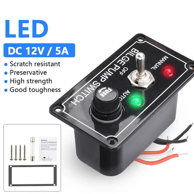 

DC 12V Fused Marine Bilge Pump Switch Panel with LED Indicator Light Manual/Off/Auto 3-Way Toggle Switch