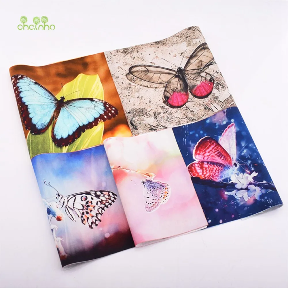 Chainho,Hand Dyed Cotton Fabric,Butterfly & Insect Series,DIY Sewing Purse,Bag,Book Cover,Home Decoration Material,15x20cm/Piece