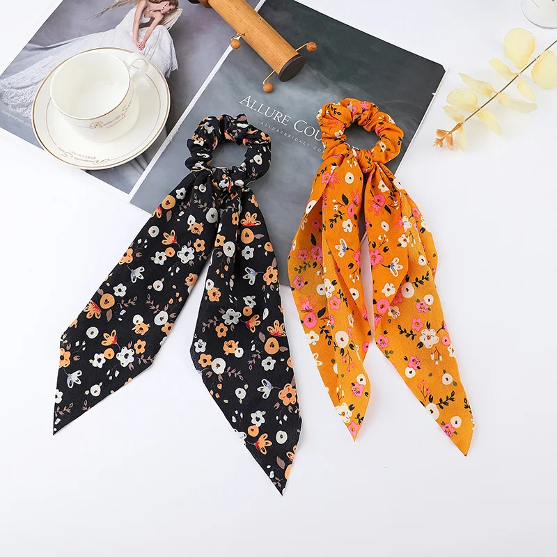 Haar Schal Haarband Chiffon Floral Scrunchie Haar Bands Pferdeschwanz-halter Scrunchy Krawatten Vintage Zubehör für Frauen Mädchen – Detail 18