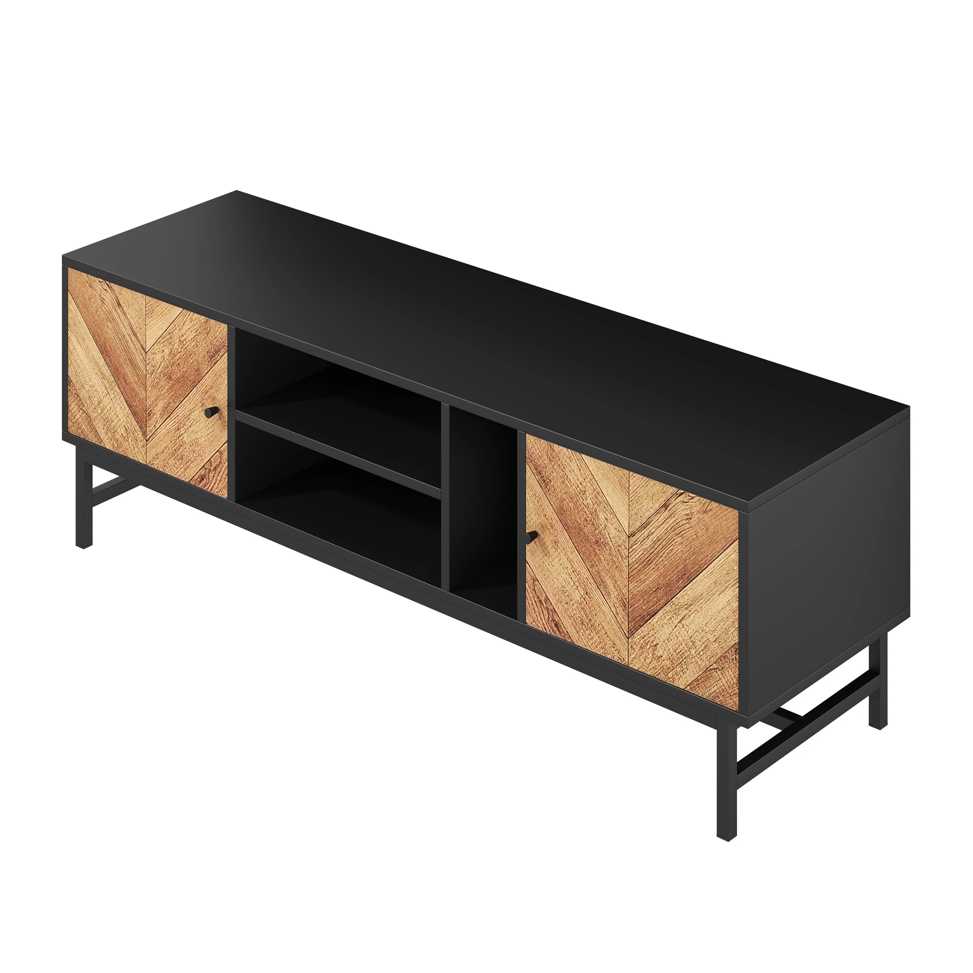PINGGO TV-Schrank, schwarzes Holz, kontrastierend, vielseitige Aufbewahrung, modern, minimalistisch – Detail 14