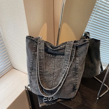 Borsa a tracolla casual in denim per donna Borsa a tracolla minimalista per pendolari quotidiani con tasca interna con cerniera Design semplice e cool