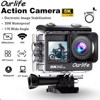 Ourlife 5K Action Camera, 4K60FPS, 2" Touch Screen, 170° Wide Angle, Waterproof 30M 1