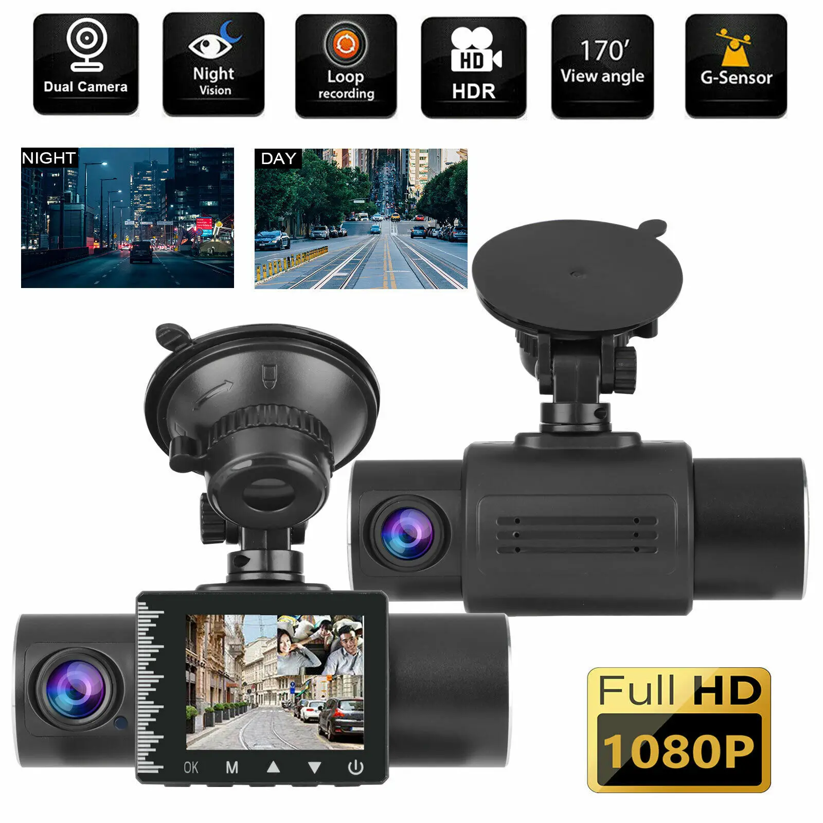 HD 1080P Hidden Wifi Dual Lens DVR Car Dashboard Video Recorder Camera G-Sensor 
