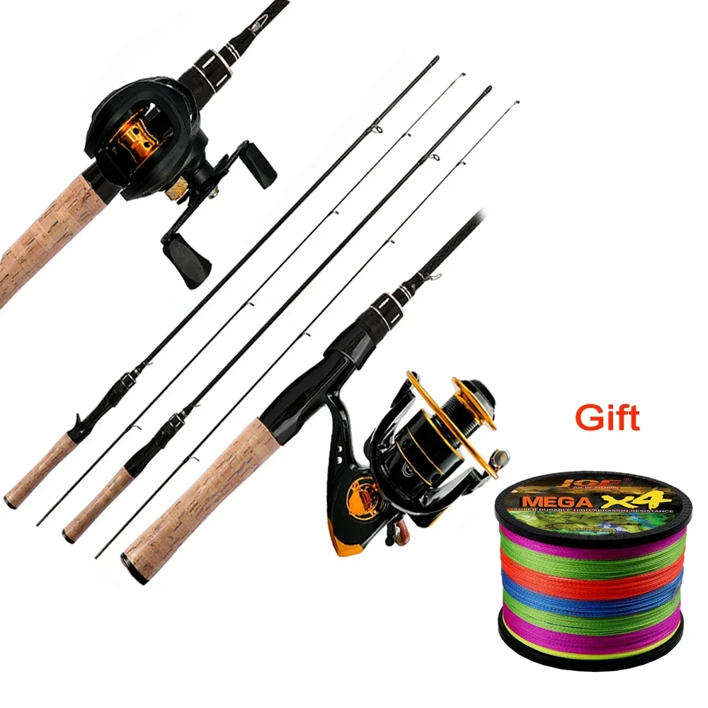 Casting and Spinning Lure Fishing Rod and Reel With Fishing Line