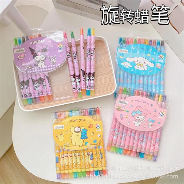 12pcs Sanrio Crayon Kawaii HelloKitty Kuromi Cinnamoroll Korean Student  Cartoon 12 Color Art Brush Children's Oil Painting Pen - AliExpress