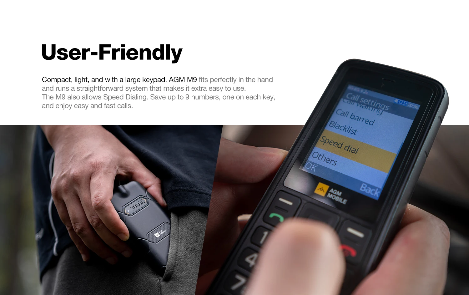 AGM M9 4G Dual SIM 1000mAh Battery Feature Phone 2.4" Big Screen Large Button Fast Dial Torch Waterproof Cellphone For Elderly