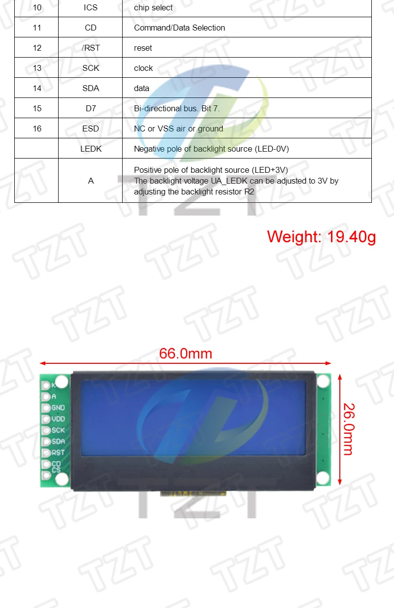 LCD19264 TZT 192*64 192X64 Grafikmatrix LCD Modul Display Bildschirm 3,3-5V LCM eingebauter UC1609C Controller mit LED-Hintergrundbeleuchtung – Detail 3