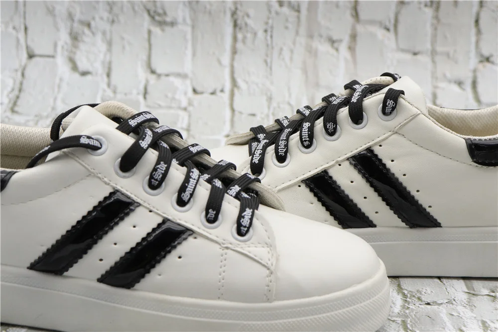 7mm Druck Saint Side Weiß Schwarz Brief Flache Taille Schnürsenkel Männer Frauen Sneaker Seile Stiefel Leinwand Casual Schnüre Schuh zubehör – Detail 28