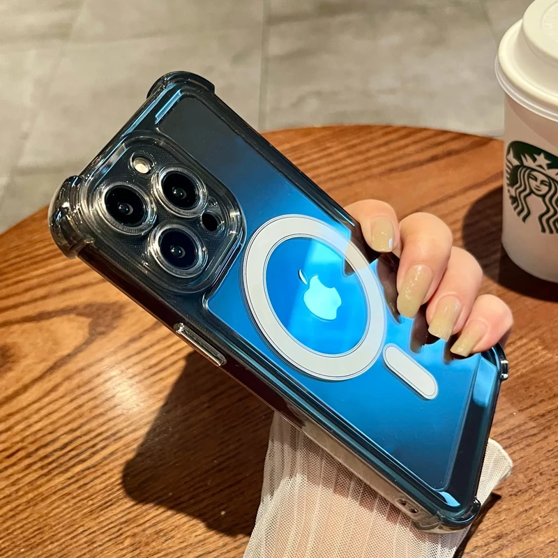 Shockproof Transparent Magnetic Phone Case For iPhone 15 14 13 11 12 Pro Max 15 Plus For Magsafe Wireless Charge Acrylic Cover