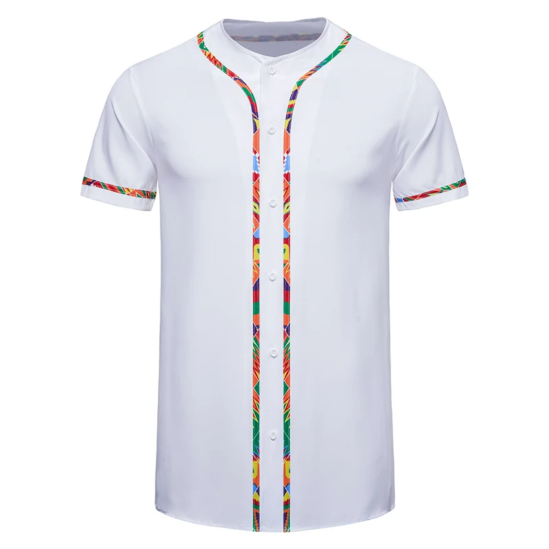 

Men's African Print Patchwork Design Baseball Short Sleeve Button Up Shirt Daxi Shirt Casual Fashion Tops