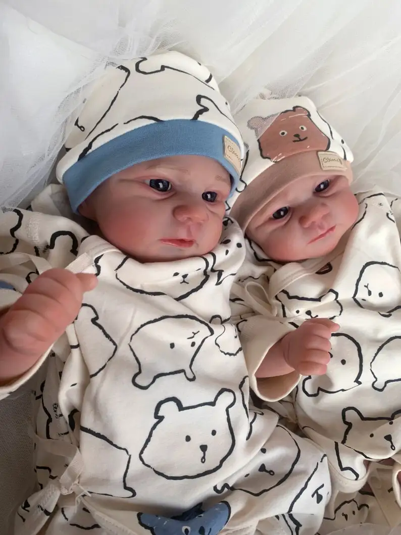 NPK 19inch Reborn Baby Doll Twins Elijah Make-up Handmade 3D Skin Multiple Layers Painting Collectible Art Doll 2