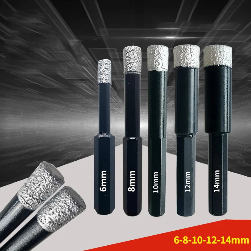 

5Pcs Hexagonal Shank Brazed Dry Ceramic Tile Drill Marble Granite Vitrified Tile Hole Opener Diamond Drill Bit 6/8/10/12/14mm