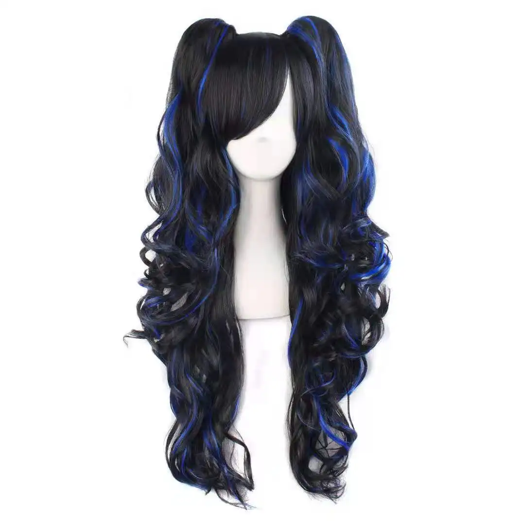 Vibrant Ombre Two-Tone Long Wavy Cosplay Wig with Ponytails