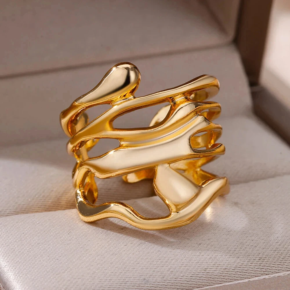 Stainless Steel Multi Layer Rings Women Hollow out Open Finger Ring Wedding Party Jewelry Gift