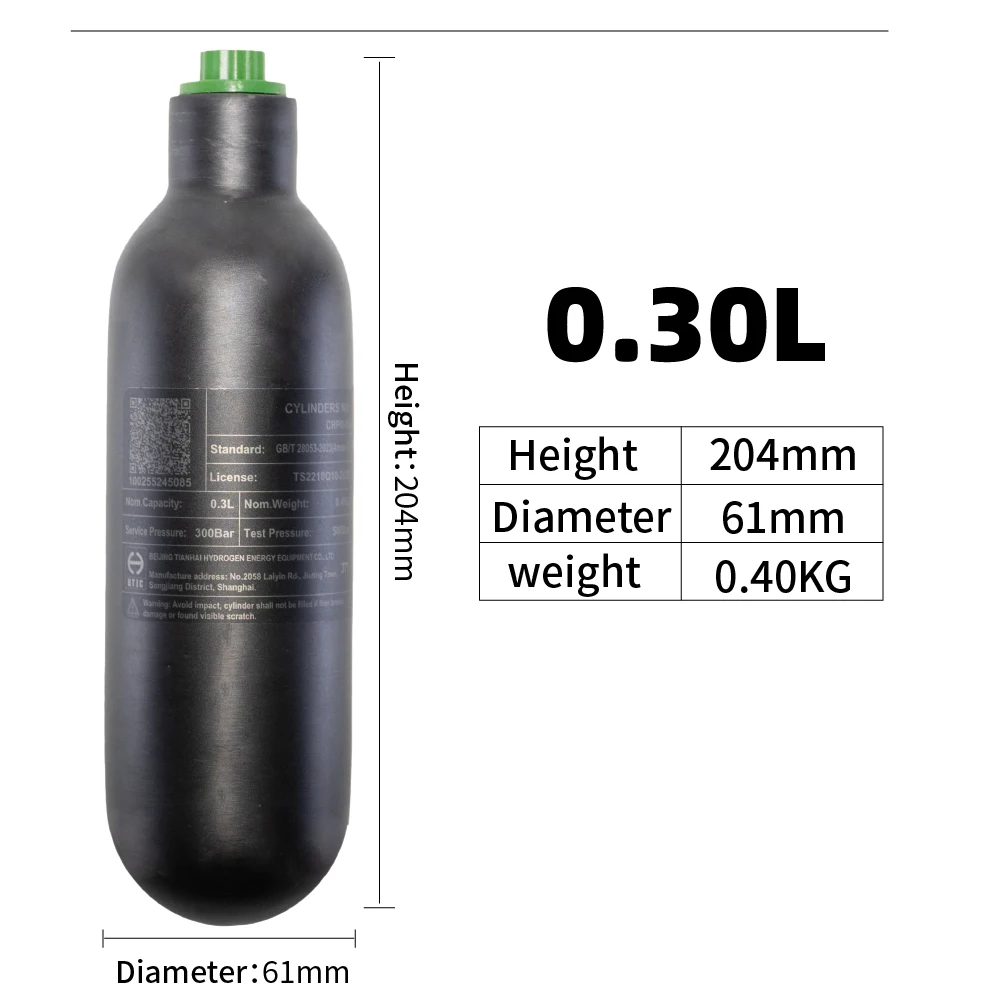 Bouteille De Plongée 0.5L Fibre De Carbone - 300 Bar / 30 MPA - 4500 PSI - Neuve