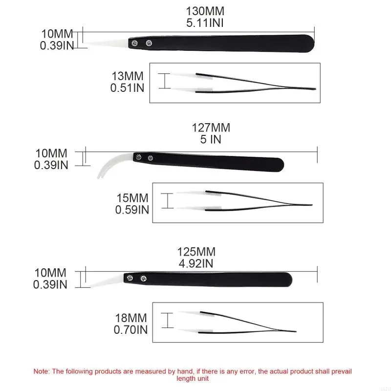 920L 3pcs/set Ceramic Reverse Tweezers Insulation Anti-Static Heat Resistant Non Conductive Tweezers Straight Curved Tips
