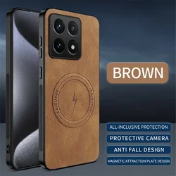Luxury Leather Texture Wireless Charging Magnetic Case for Realme 16 Pro (Brown)