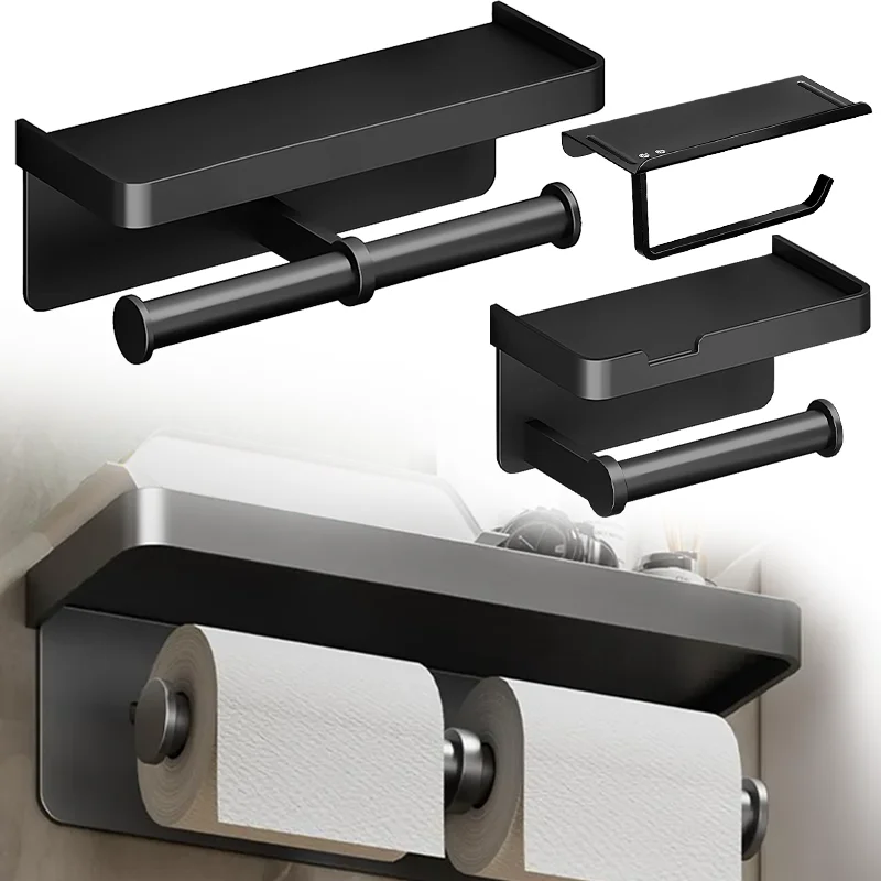 

Toilet Paper Holder Tissue Rack Wall-Mounted Paper Roll Holder Bathroom Tissue Holder Storage Shelf Bathroom Accessories